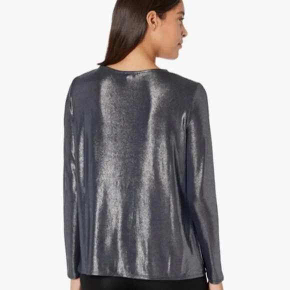 H Halston Metallic Silver Blue Top, Size Large, Pullover Long Sleeve, New w Tags - Picture 9 of 9